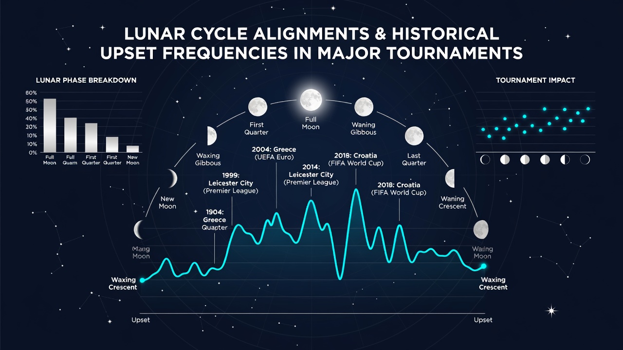 Detailed chart illustrating moon phase correlations with upset occurrences across tennis, football, and basketball tournaments