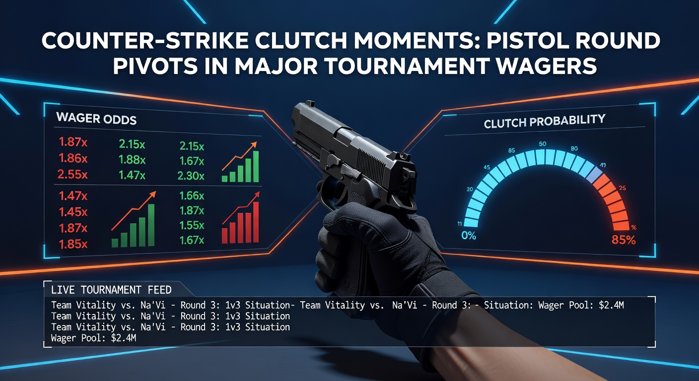 Chart displaying pistol round clutch success rates and their correlation to series wins in CS majors from 2023-2025