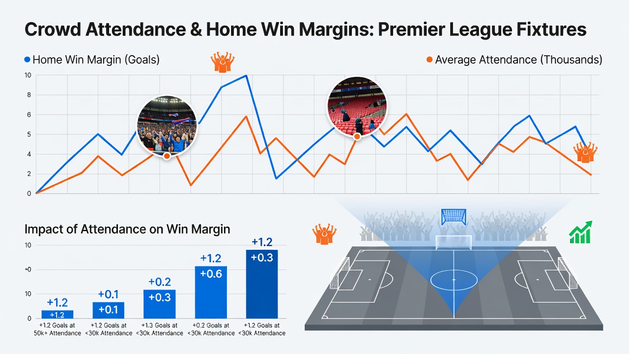 Data visualization of attendance versus home win margins in football matches
