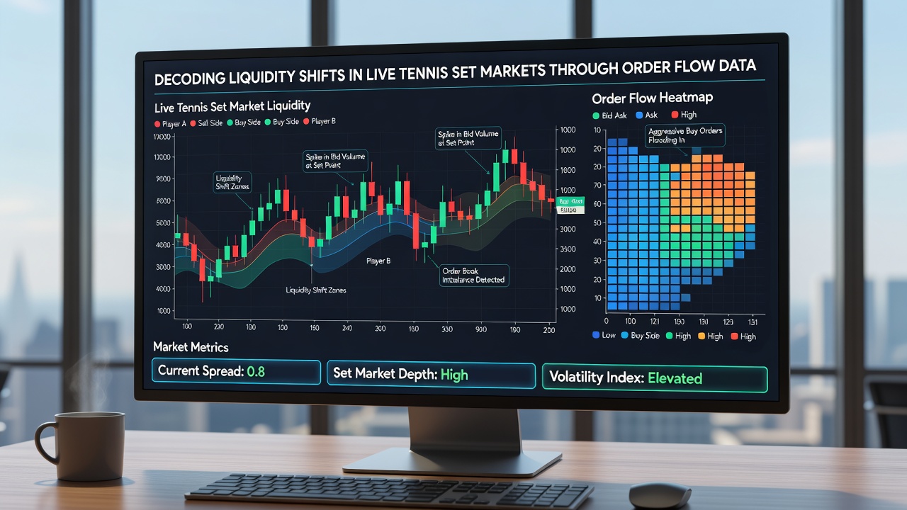 Chart showing liquidity depth changes during a live tennis set with order flow annotations