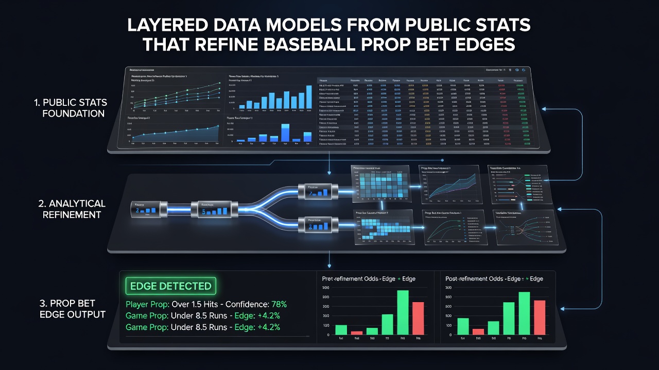 Baseball player at bat with overlaid statistical charts illustrating layered data inputs