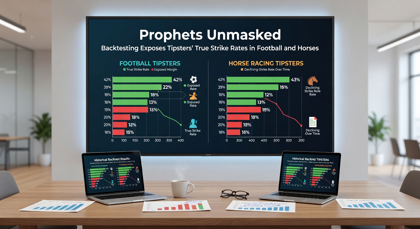 Line graph tracking cumulative profits from backtested tipster portfolios in horse racing, showing steady declines over 5,000 races