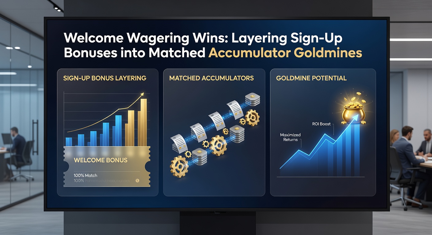 Close-up of a strategy chart showing stacked bonuses flowing into a multi-leg accumulator, with profit calculations and exchange graphs