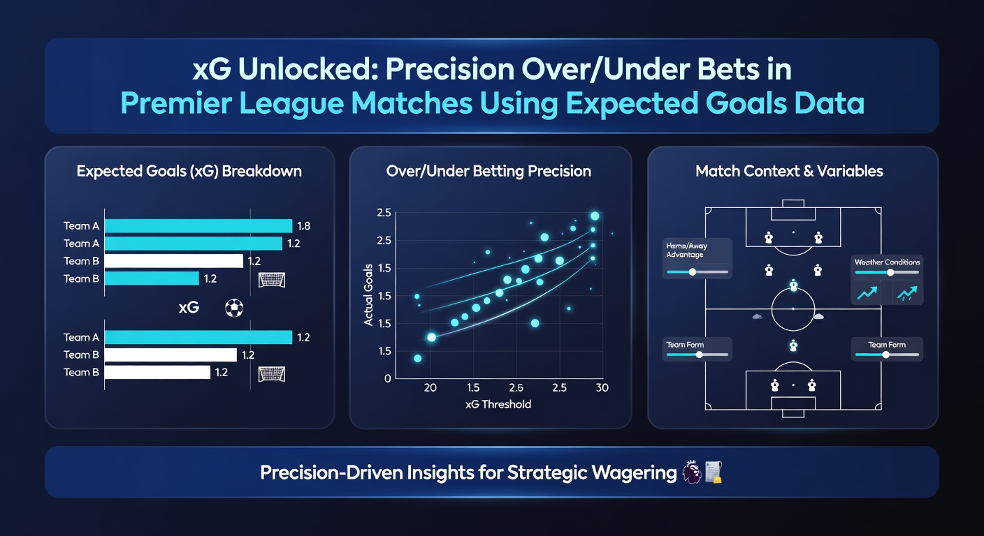 Data dashboard displaying xG timelines for a Premier League over/under bet scenario, with goal lines and probability curves